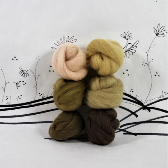 Wooly Buns loose wool roving assortment hand dyed skin tones