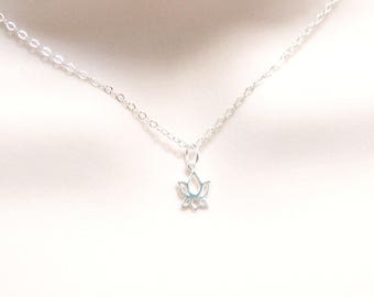 Tiny Lotus Necklace, Yoga Necklace, Dainty Small Flower Charm, Zen Jewelry, Sterling Silver, Gold Filled, Simple Minimal Gift for Women