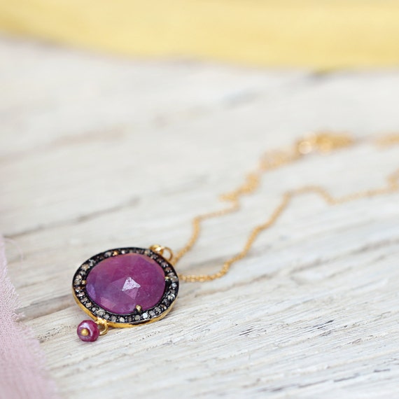 Ruby Necklace - Ruby and Diamond Pave Necklace