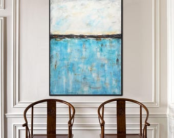 Large oil painting original modern abstract painting blue contemporary art wall art abstract design handpainted big art by L.Beiboer