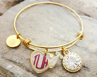 Nurse Gift - Nurse Monogram Bracelet - Nurse Bangle - Nurse Charm Bracelet - RN Gift - RN Bracelet - RN Monogrammed Bracelet - Nurse Jewelry