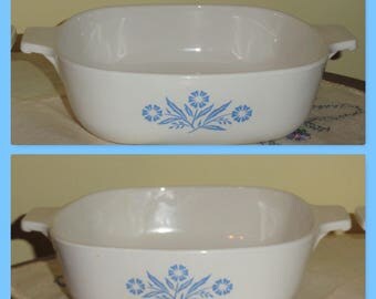 2 Vintage CORNING WARE Cornflower Blue Pattern 1QT Square Casserole Oven Baking Dishes