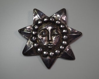 Vintage Jacky de G Sun Brooch Silver Tone