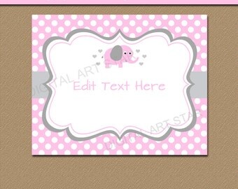Pink Grey Baby Girl Elephant Sign - Pink and Gray Elephant Baby Shower Party Decorations - Printable Sign - 8x10 Sign - 1st Birthday Sign