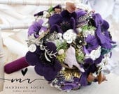 Felt flower button brooch bouquet, Alternative bouquet, woodland wedding, bouquet, wiccan handfasting pagan wedding, bouquet, floral flower