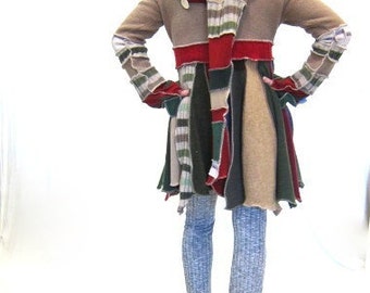 Upcycled Sweater Coat,Woodland Pixie Coat,Petite Large Forest Elf Sweater Coat,Recycled Sweater Coat,Gypsy Coat,Hippie Coat,Burning Man Coat