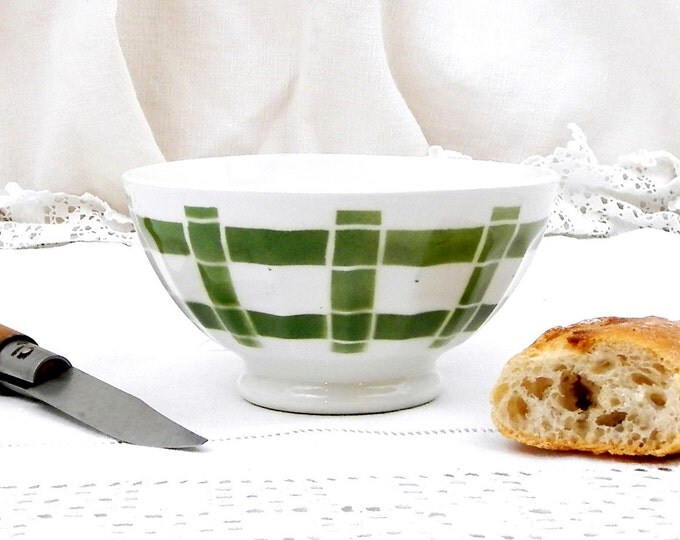 Antique French Ceramic Hand Painted Café au Lait Coffee Bowl, French Country Cottage Latte Digoin Bol, Rustic Farmhouse Decor, Digoin,