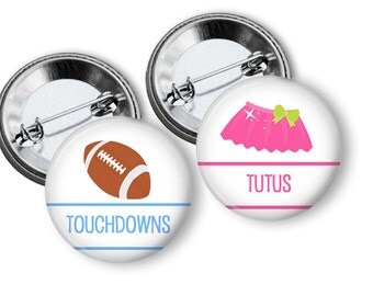 Touchdowns or Tutus Gender Reveal Party Favors 1.25 inch pinback buttons Team Boy Team Girl Buttons Pins Badges