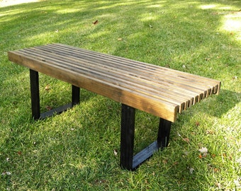Mid Century Wood Slat Bench Coffee Table