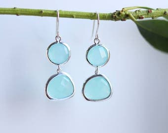 Mint Chalcedony Earrings Silver Dangle Earrings - Quartz Earrings - Drop Earrings - Birthstone Earrings Blue Jewellery - Chalcedony Earrings