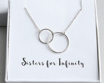 Sisters Necklace, Necklace with double Rings, Two Circles Necklace, Eternity Necklace, Best Friends necklace, Sterling Silver Ring Necklace