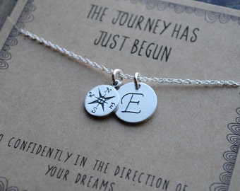Compass Graduation Necklace . Graduation Gift . The Journey Has Just Begun Necklace . inspirational necklace