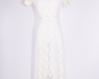 90's White Lace See Through Maxi Dress