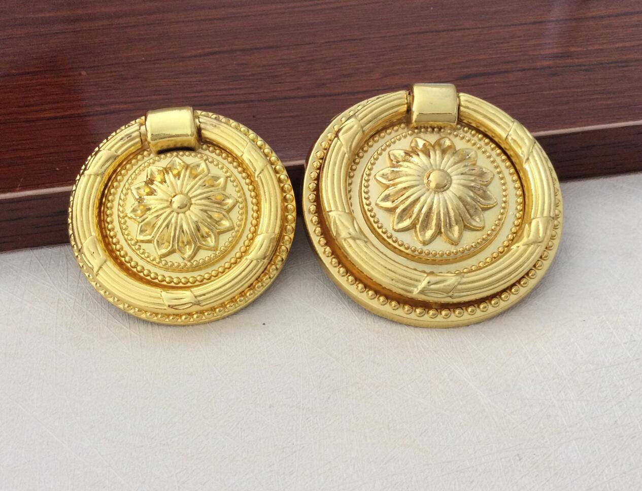 Vintage Style Dresser Pull Drop Ring Drawer Knobs Handle Gold