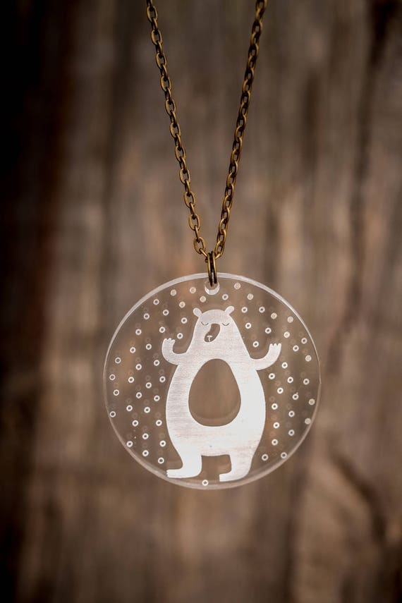 NEW - WINTER BEAR pendant necklace; woodland; bear; snow; clear acrylic