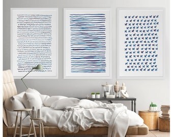 Abstract Wall Art, Large Abstract Art, 24x36 Print Set, Blue Abstract Watercolor, Abstract Art Print, Minimalist Art, Large Print,Modern Art