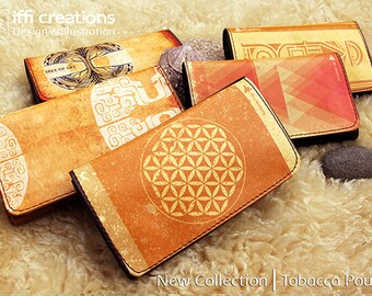 Designed Tobacco Pouch, bohemian tobacco case, pouch for tobacco, Flower of life rolling tobacco pouch, smoking accessories, Cigarretes case