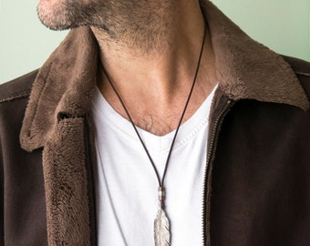 Men's Necklace - Men's Leather Necklace - Men's Silver Necklace - Men's Jewelry - Men's Gift - Boyfriend Gift - Husband Gift - Gift For Him