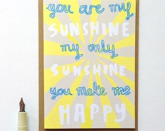 You Are My Sunshine Song Valentines Greetings Card