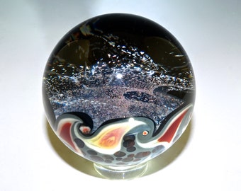 Glass Galaxy Marble, Red Dichroic, Heady Glass - Boro, Flamework, Handmade (ref #328)