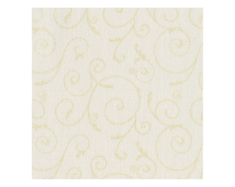 Christmas Fabric, Scroll Fabric, Pearlized Design, - Pearl Essence Maywood Studio 103 I Cream Gold - Priced by the 1/2 yard