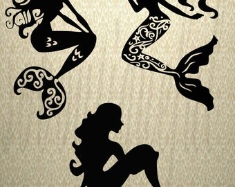 Mermaid SVG - Silhouette File - SVG File-Mermaid Silhouette