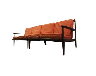 Mid -Century Danish Modern Walnut Two Piece Sectional Sofa on Spindle Legs