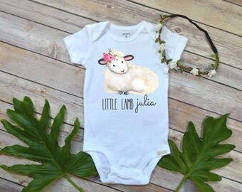 Little Lamb, Baby's First Easter, Custom Easter Girl Shirt, Easter bodysuit, Personalized Easter, Baby Shower Gift,Custom Baby Gift,Lamb Set