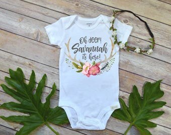 Baby Deer Bodysuit, Custom Name Gift, Baby Shower Gift, Custom Baby Gift, Take Home Outfit, Personalized Baby Gift, Oh Deer I'm Here,Newborn