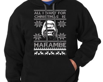 Ugly Christmas Sweater Harambe Hoodie Harambe Xmas Party Hooded Sweatshirt