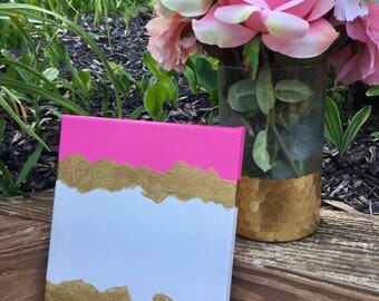 Kate Spade Inspired Canvas Painting Black Pink White Gold Dorm Decor, Home Decor, Fashion Art, Stylish // 8x10