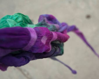 Nunofelted light shawl, soft and airy scarf, hand made organic scarf, shadows of fuchsia, purple, green, silk, art to wear italian handmade