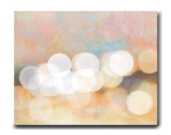 Abstract canvas art, large abstract art oversize wall art, orange pink yellow colorful home decor, bokeh lights circles, large scale art