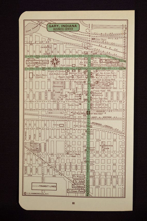 Gary Map Gary Street Map Indiana Vintage Original