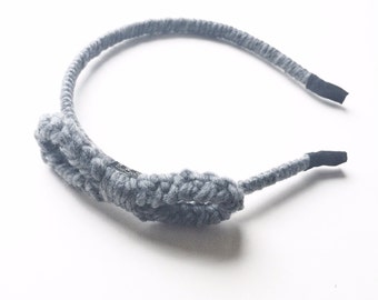 Erika Headband - Grey headband - Crochet headband - Party headband - Pinup headband - Rockabilly headband - Adult headband - Grey Bow