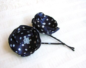 Dark blue barrettes Dotted hair pins Girls dotted hair pins Navy blue hair pins Beach hair pins Teen girls hair pins Blue dotted hair pins