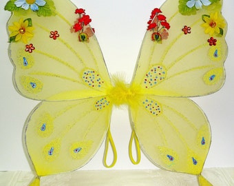 Adult Fairy Wings Child Fairy Wings Butterfly Wings SUNSHINE YELLOW Wings Fairy Costume Jewled Wings Fairy Wand Option