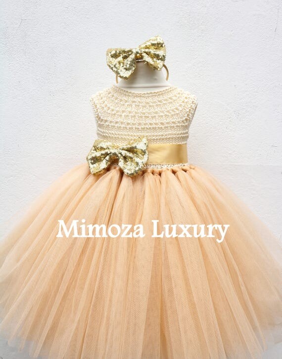 Gold Deluxe Tutu dress, gold birthday dress, gold flower girl dress, golden princess dress, gold tulle dress, gold luxury girls dress