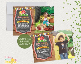 Farm Birthday Invitation, Barnyard Bash, Photo Invitation, Farn Birthday, Digital File or Prints, Farm Birthday, Party Invitation