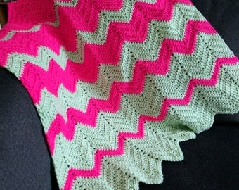 Chevron Pink & Mint Baby Blanket