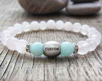 Womens gift Personalized Bracelet Rose quartz bracelet Fertility Bracelet gift|for|her Gift|for|girlfriend Gift Independence day gift