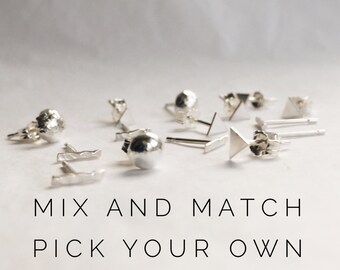 Mix and Match Sterling Silver Stud Earrings | Small Earring Set of 3 | Mix and Match Earring Set | Mismatched Earrings | Silver Stud Earring