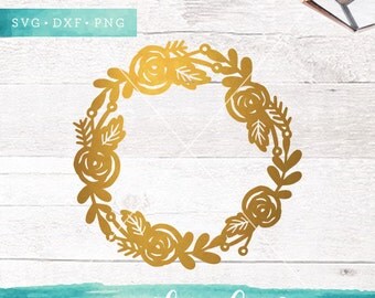 Floral Wreath Svg Cutting Files / Flower Circle Monogram SVG DXF PNG Files / Svg for Cricut Silhouette / Commercial Use ok