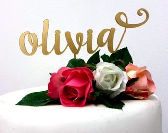 Custom made birthday cake topper personalised with name laser cut acrylic wooden script party decoration christening retirement graduation