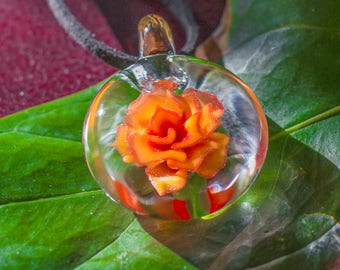 Glass Pendant - Lampwork Glass Beads - Blown Glass Necklace - Blown Glass Flower Pendant - Small Glass Lampwork Pendant - Fire Theme