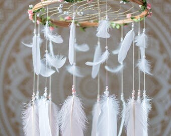 Dream Catcher Baby Mobile Blush Pink - Nursery Mobile Crib Mobile Baby Girl Mobile Cot Mobile Feather Mobile Boho Dream Catcher Boho Mobile