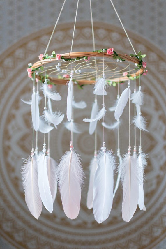 Dream Catcher Baby Mobile Blush Pink Nursery Mobile Crib