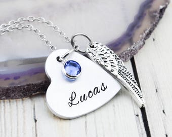 Personalized Heart Memorial Necklace for Loved One - Hand Stamped Memorial Jewelry - Custom Miscarriage Necklace - Infant Loss of Child