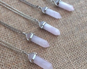 NEW Rose Quartz Necklace, Long Rose Quartz Crystal Point Pendant Necklace, Select Chain & Length, Quartz Necklace, Pretty Layering Necklace