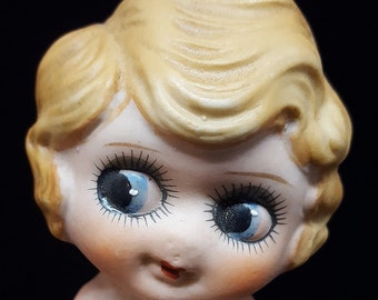 1920s Bisque Kewpie Flapper Doll, Porcelain Made In Japan, Blue Eyes, High Color